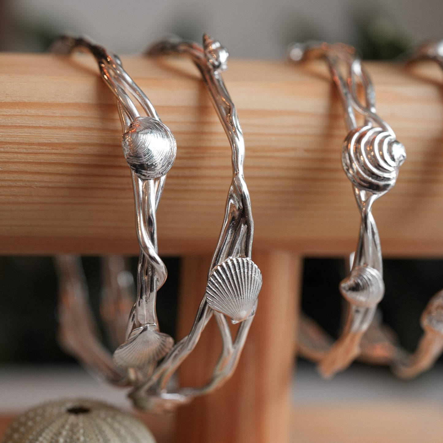 Sterling Silver Ocean Wave Shell Bangle
