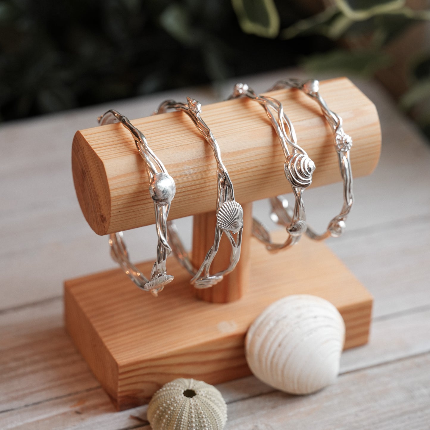 Sterling Silver Ocean Wave Shell Bangle