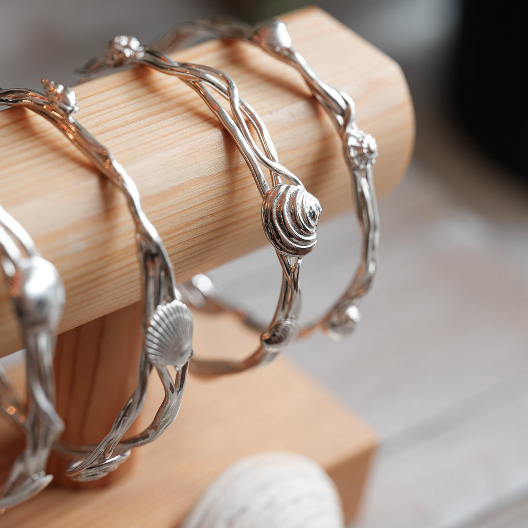 Sterling Silver Ocean Wave Shell Bangle – Element Isle