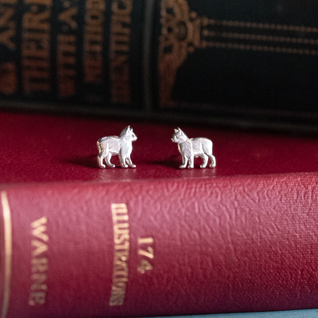 Silver Manx Cat Stud Earrings