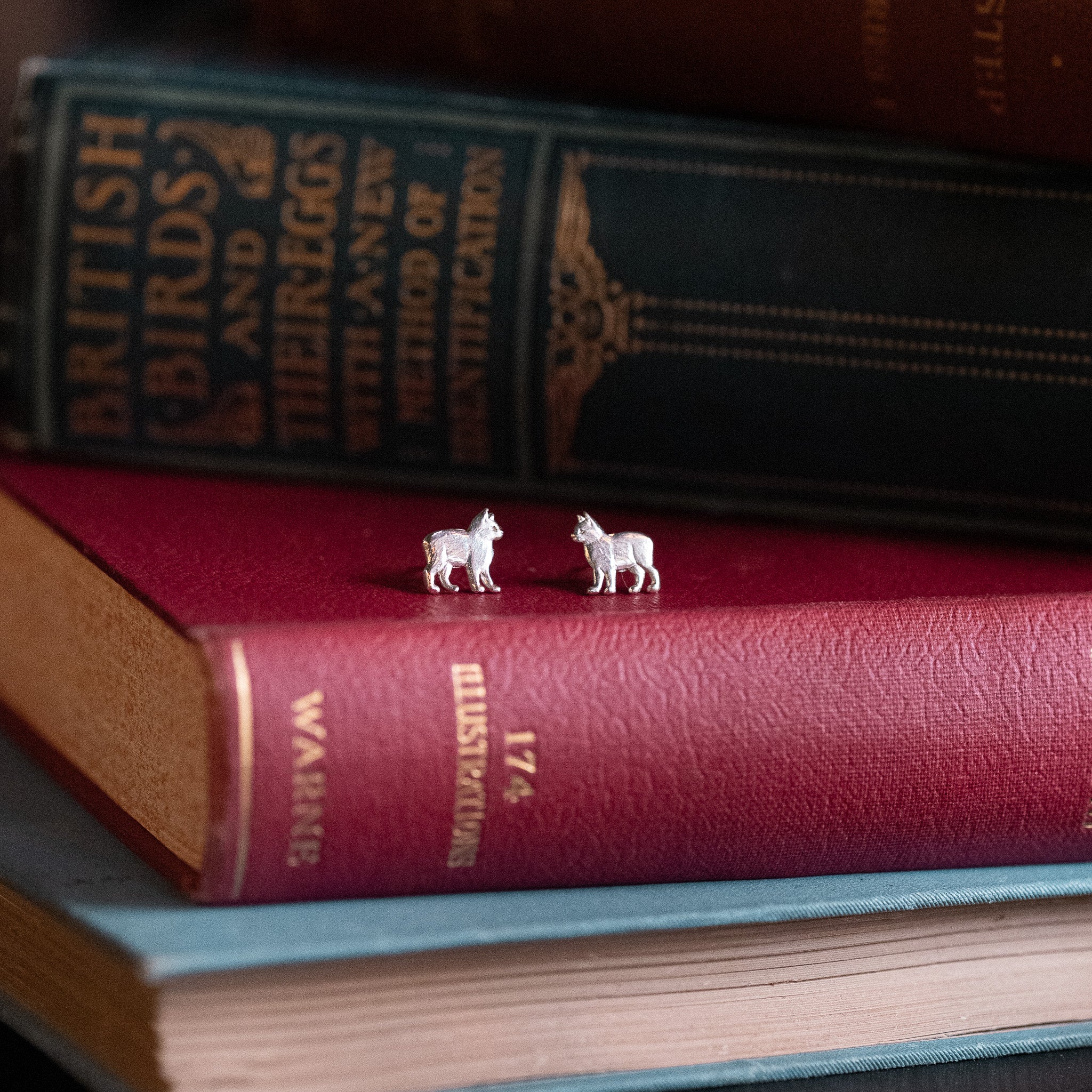 Silver Manx Cat Stud Earrings