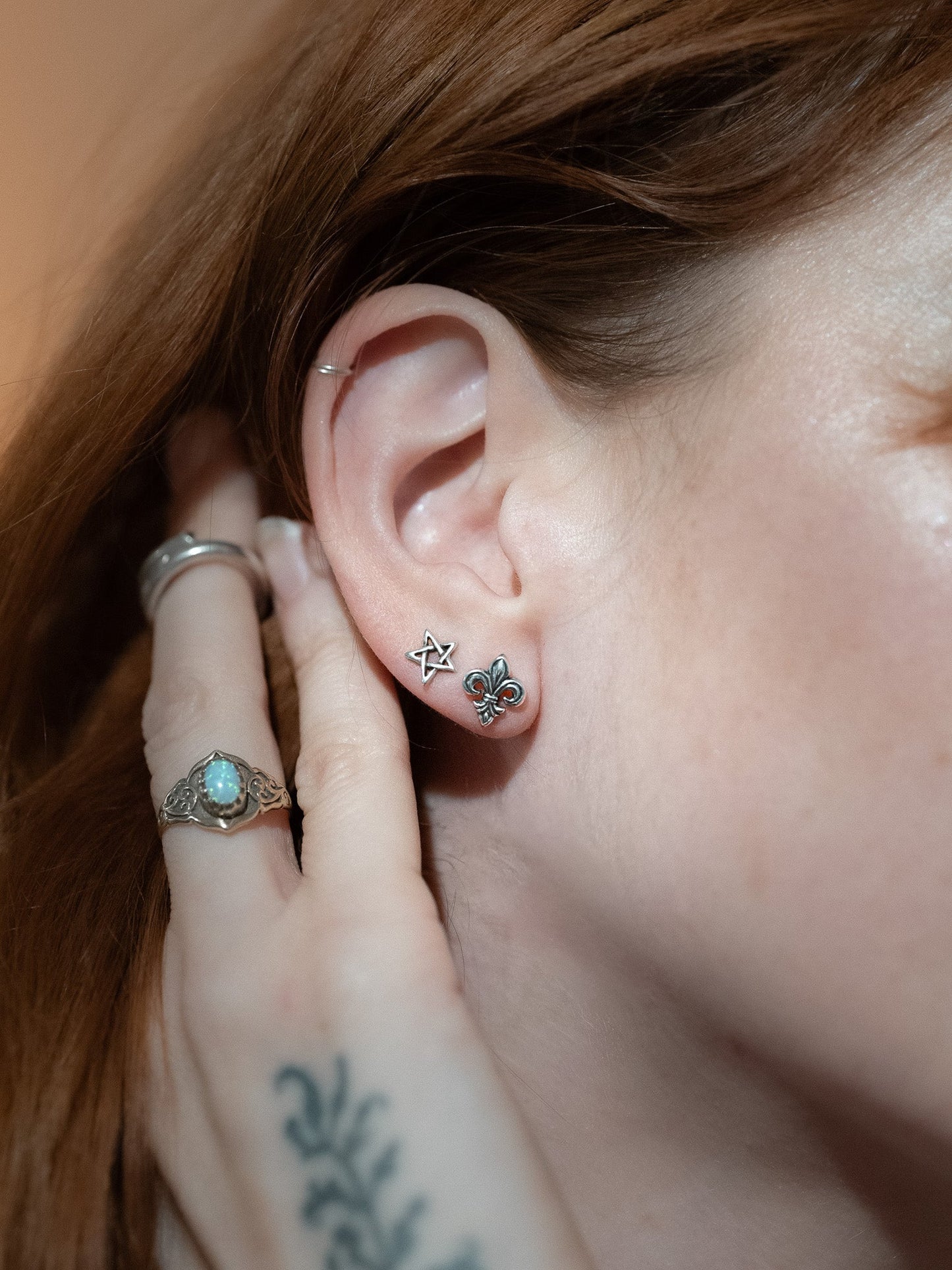 Fleur-de-lis Dangle Silver Stud Earrings