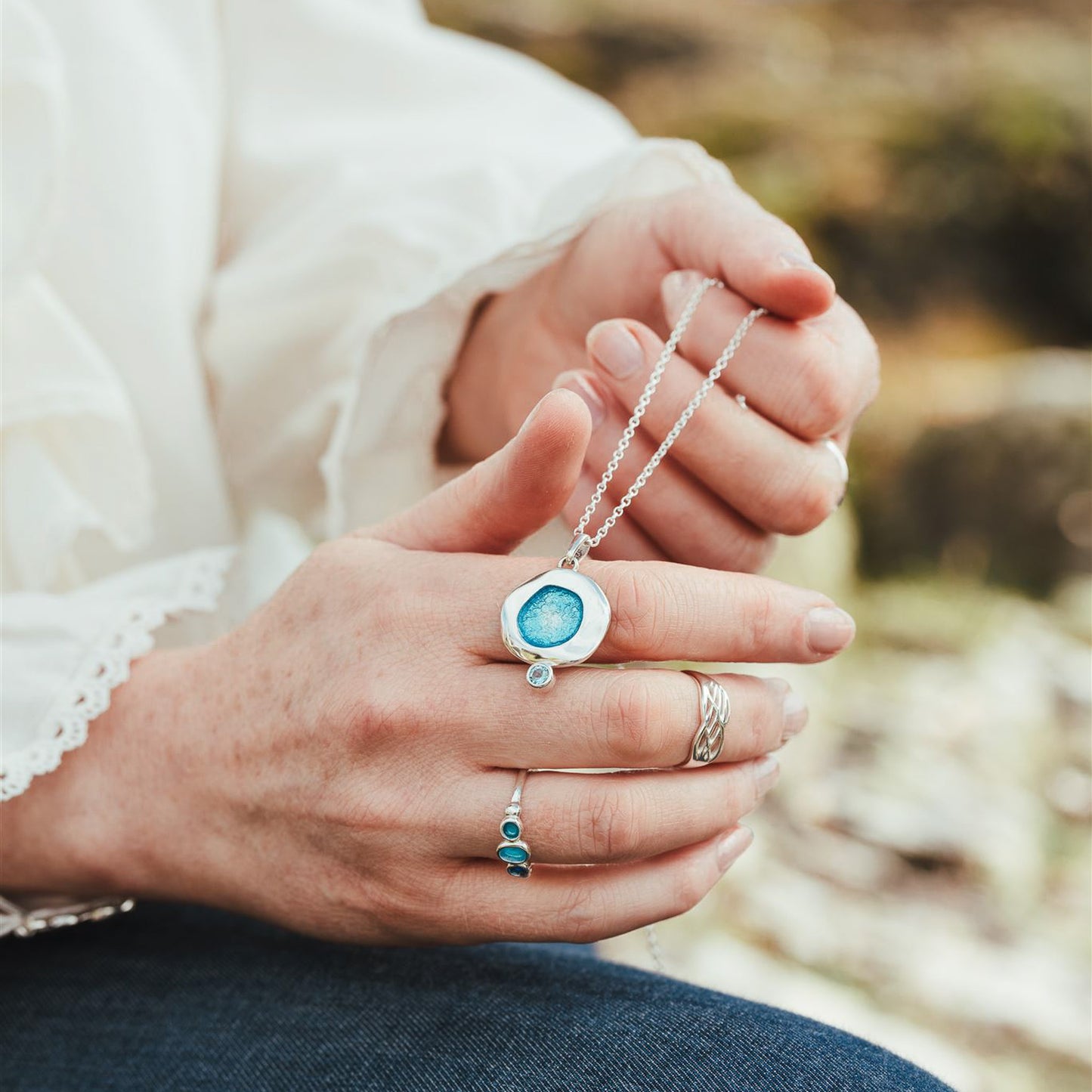 Tidepool Necklace with Blue Enamel and Swiss Blue Topaz