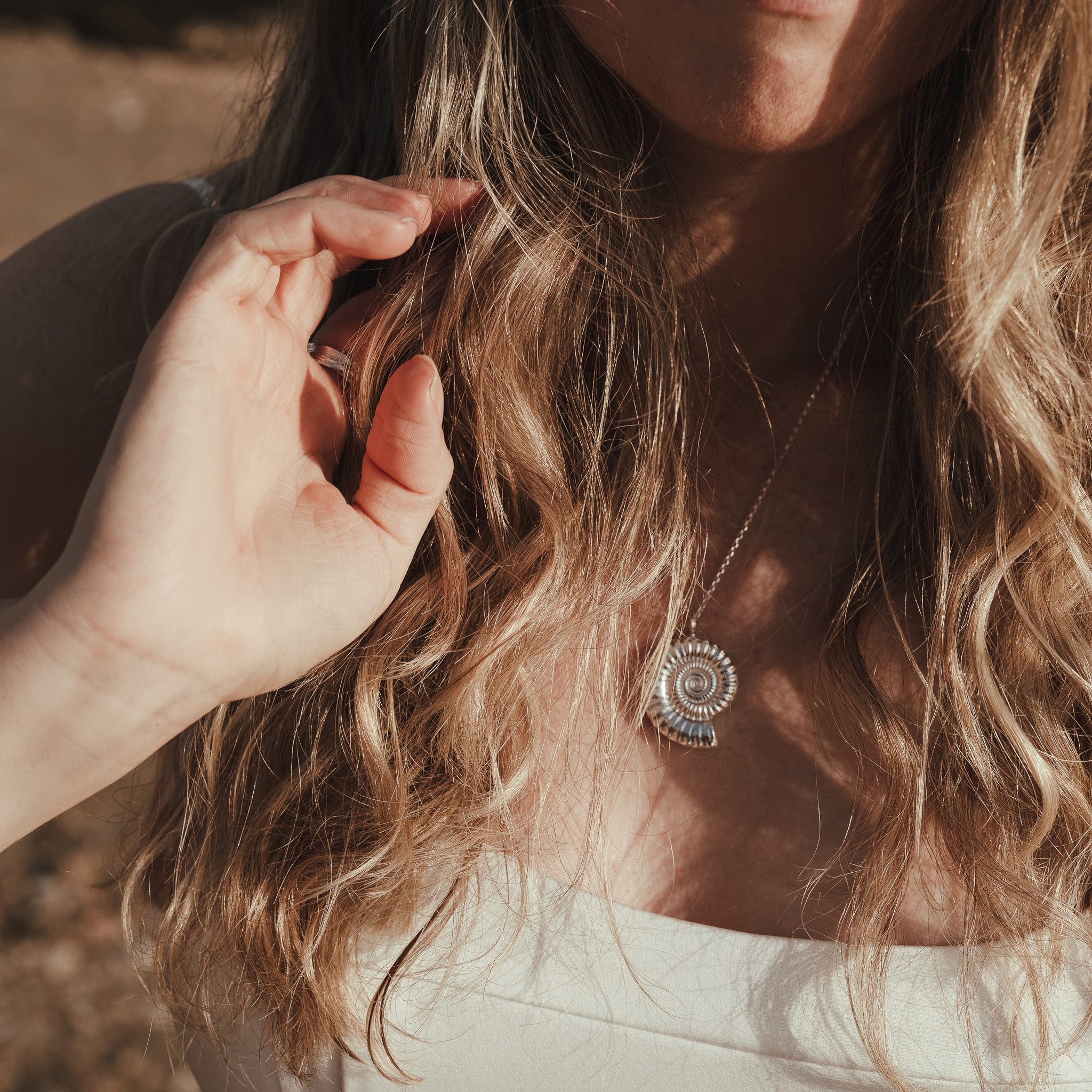 Large Feature Sterling Silver Ammonite Fossil Necklace