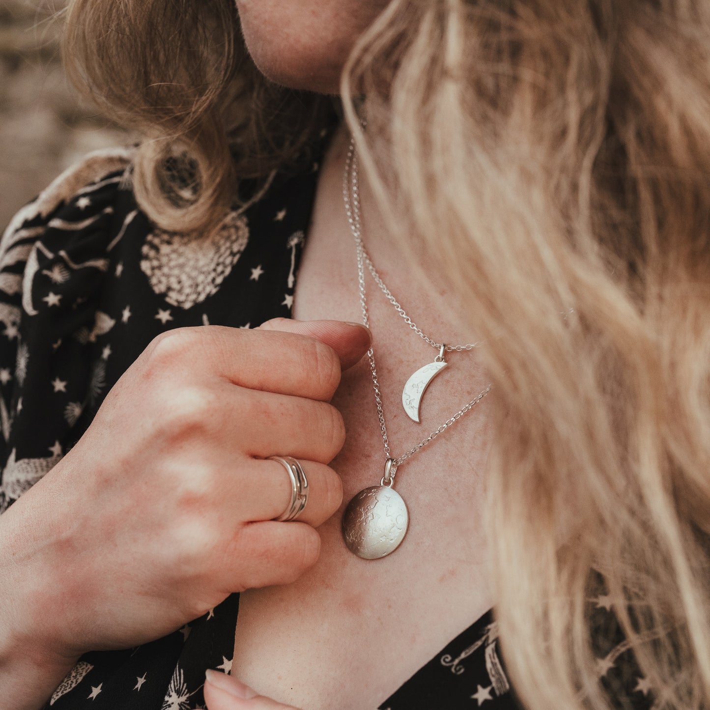 Crescent Moon Sterling Silver Pendant Necklace