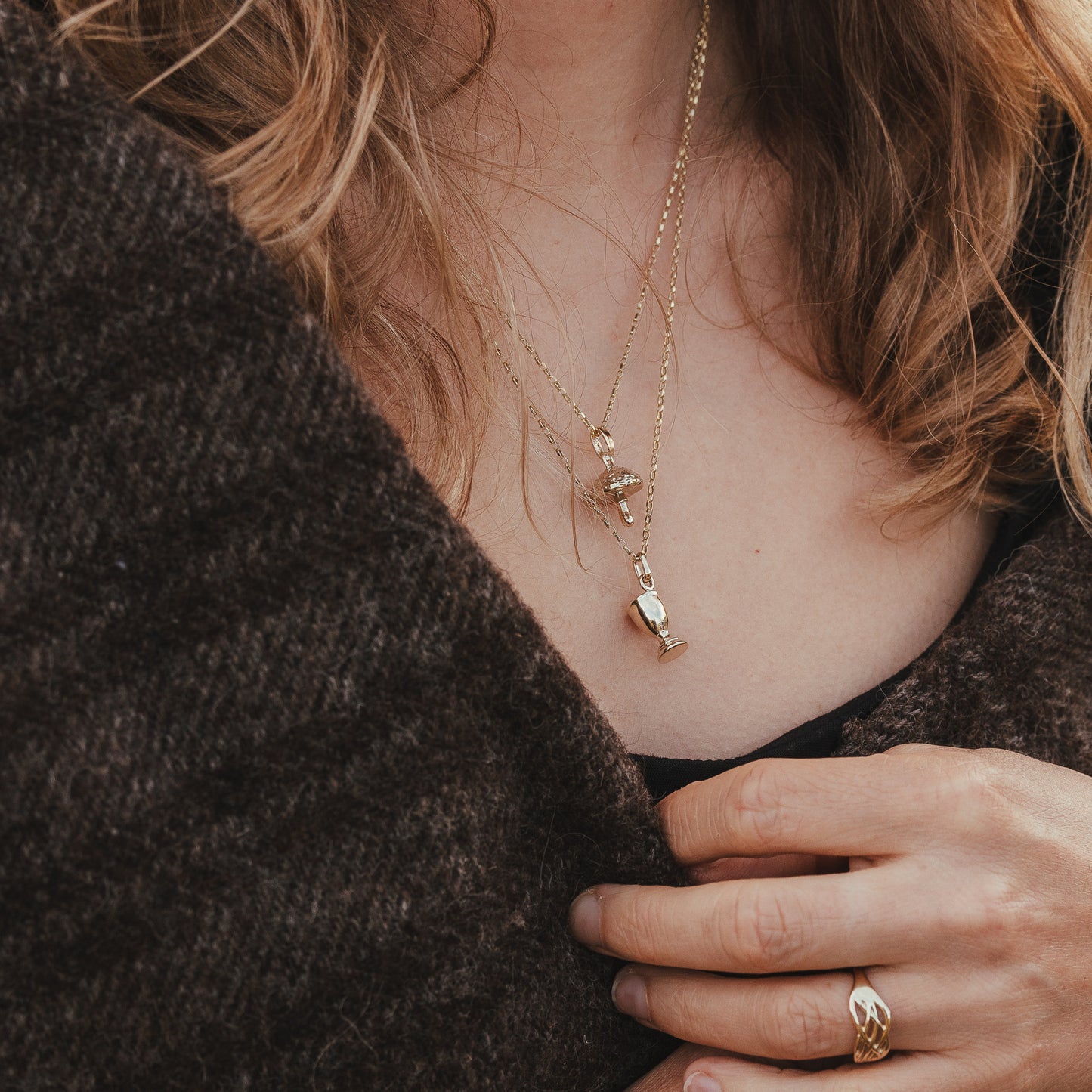 Gold Fly Agaric Mushroom Necklace