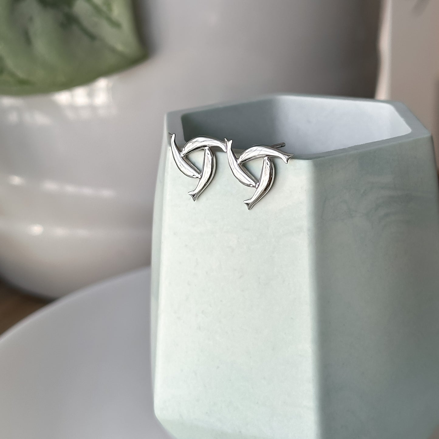 Sterling Silver Herring Triskel Stud Earrings