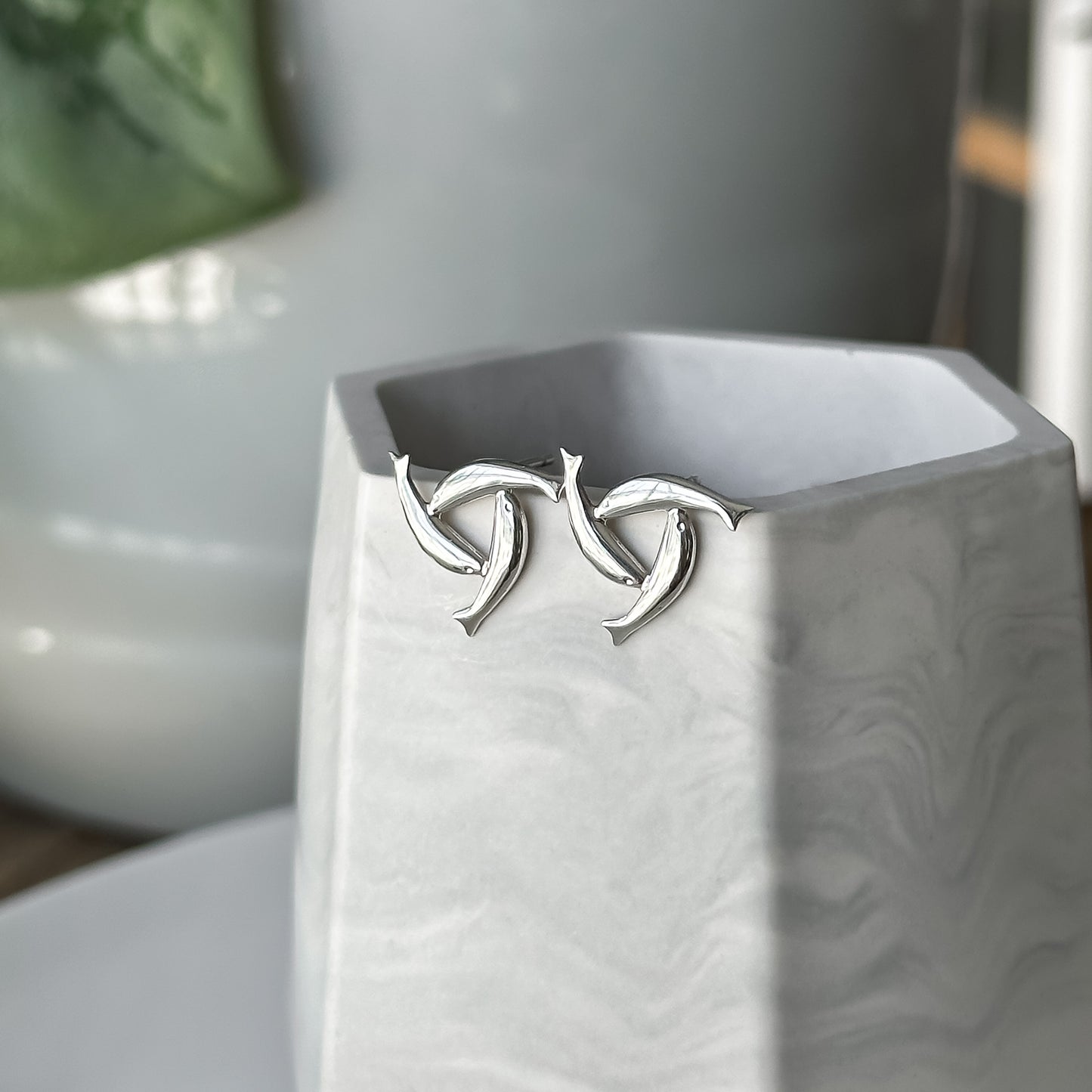 Sterling Silver Herring Triskel Stud Earrings