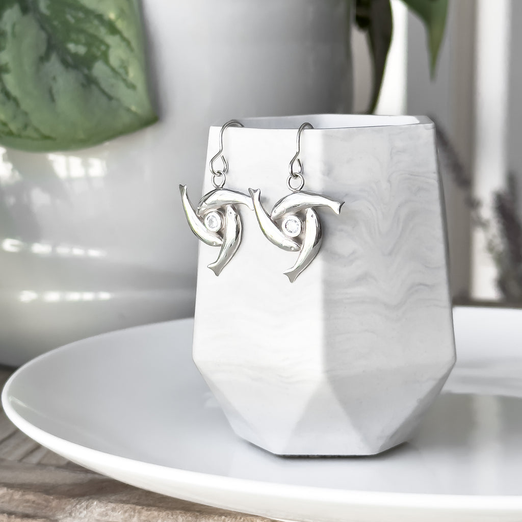 Sterling Silver Herring Triskel Gemstone Earrings