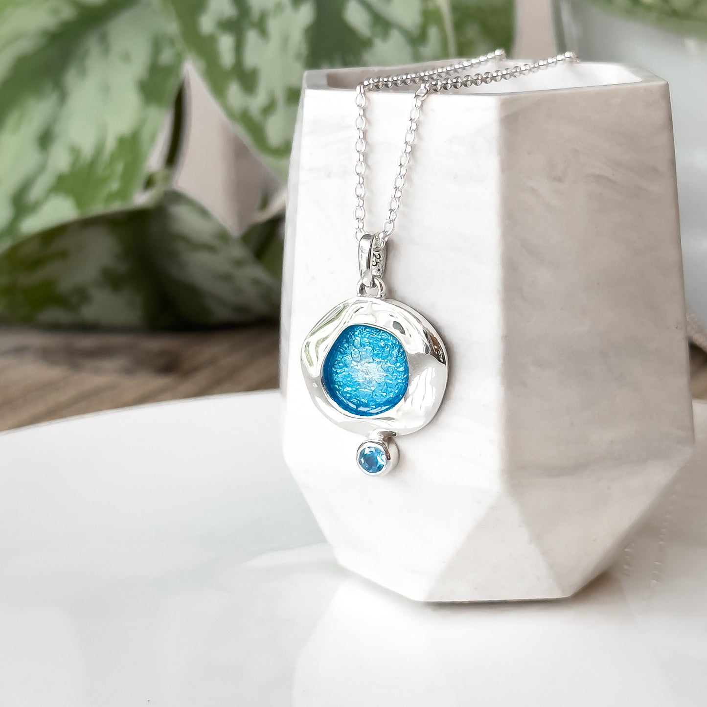 Tidepool Necklace with Blue Enamel and Swiss Blue Topaz