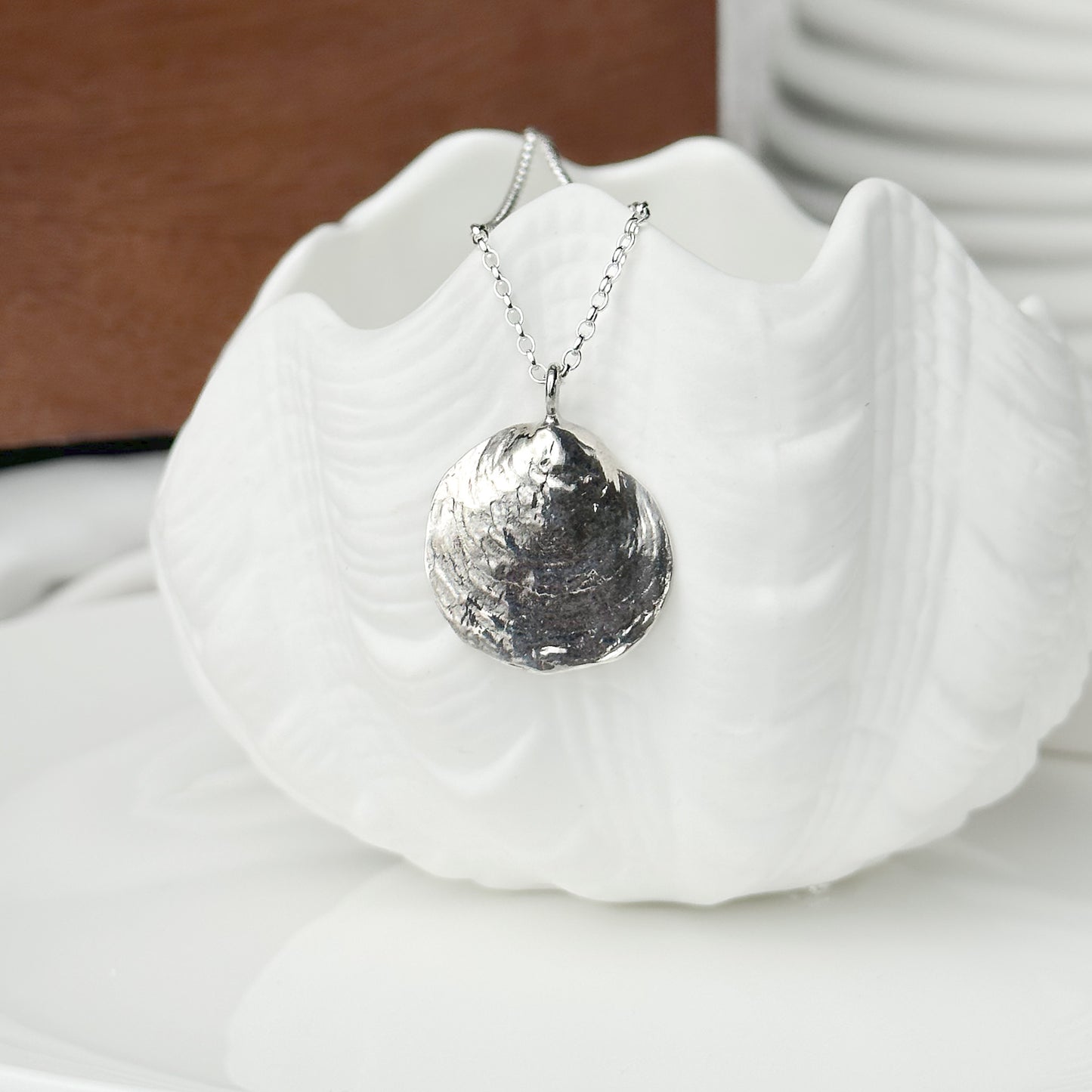 Sterling Silver Saddle Oyster Shell Necklace