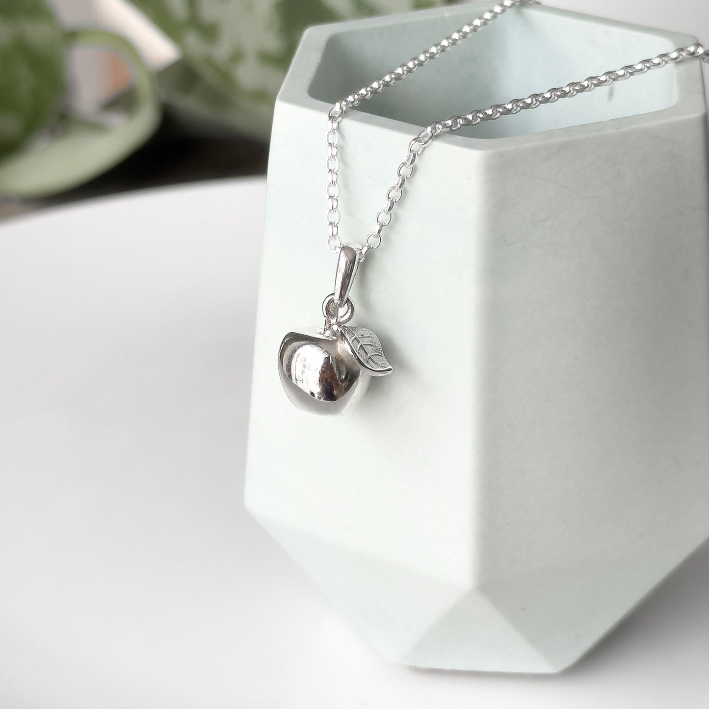 Solid Silver Apple Charm Necklace