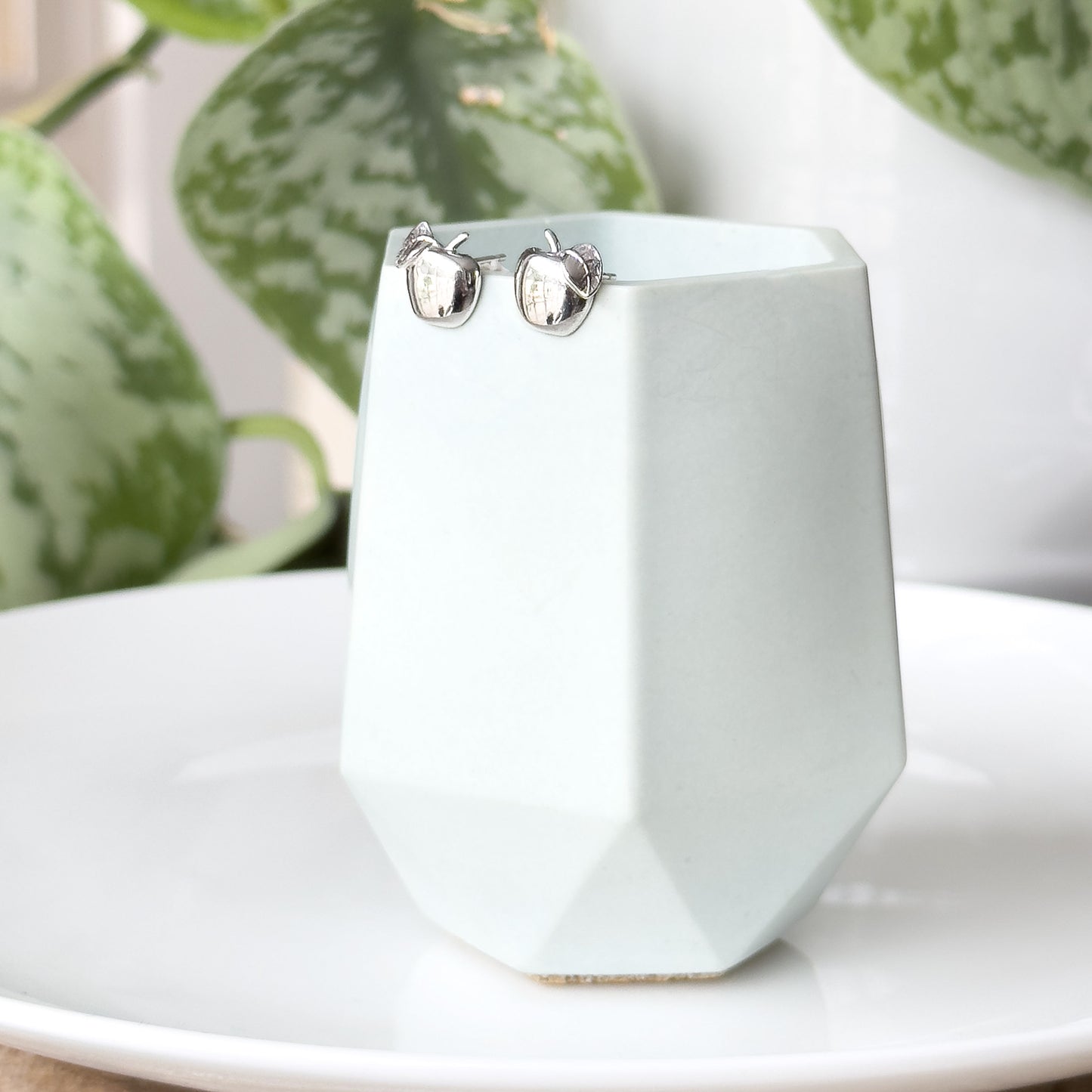 Silver Apple Stud Earrings