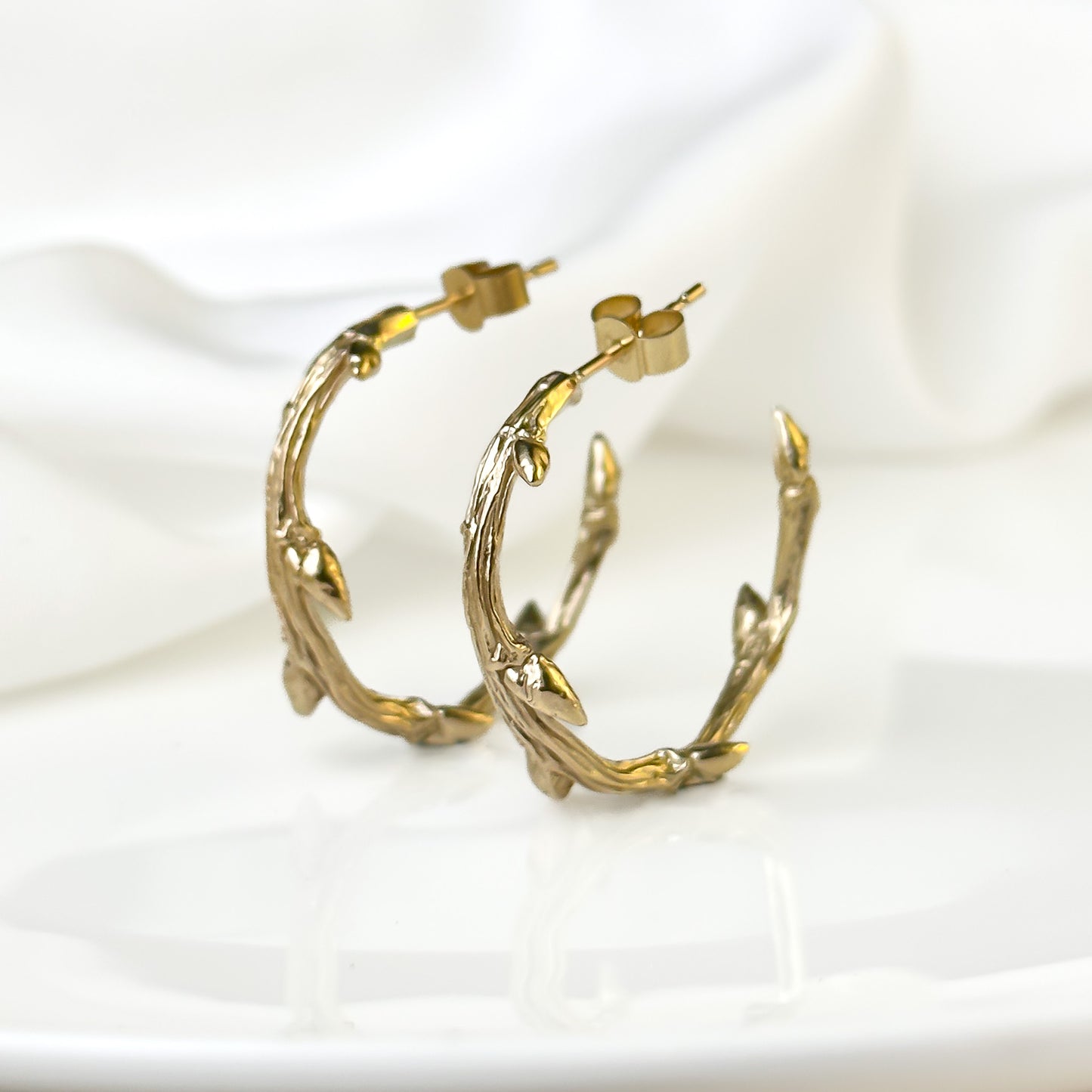 Gold Elm Twig Hoop Earrings