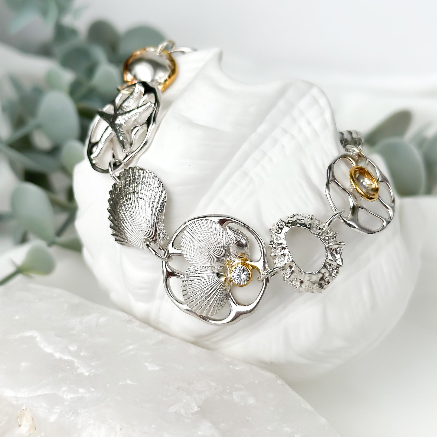 Beachcomber Sterling Silver Shell and Gemstone Bracelet - No. 4