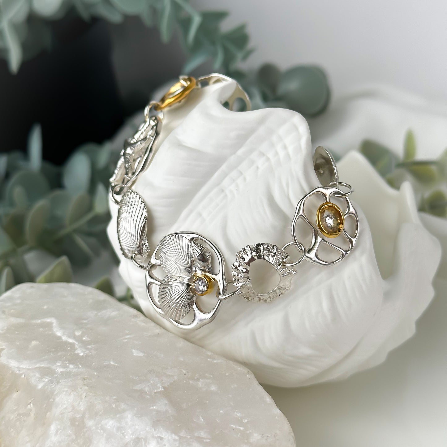 Beachcomber Sterling Silver Shell and Gemstone Bracelet - No. 4