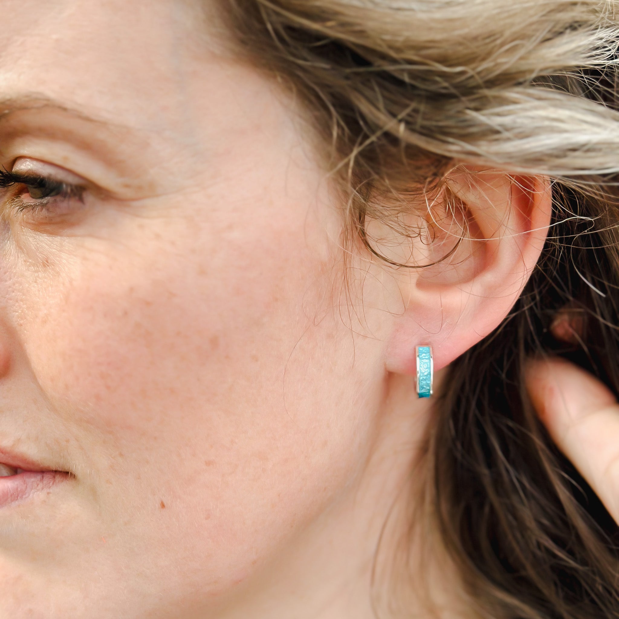 Skadi - Bifröst Silver Enamel Hoop Earrings (Storm Blue)