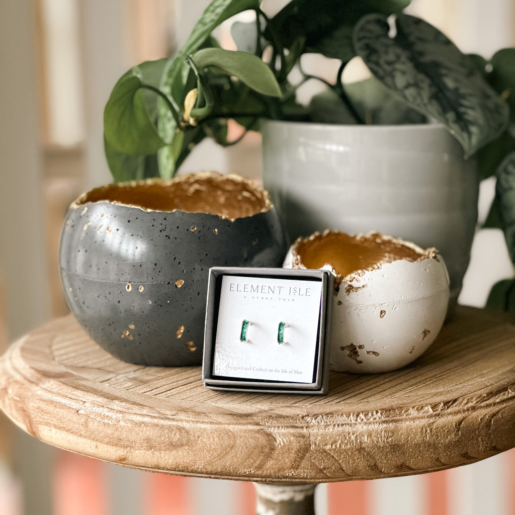 Jörð  - Bifröst Silver Enamel Hoop Earrings (Forest Green)