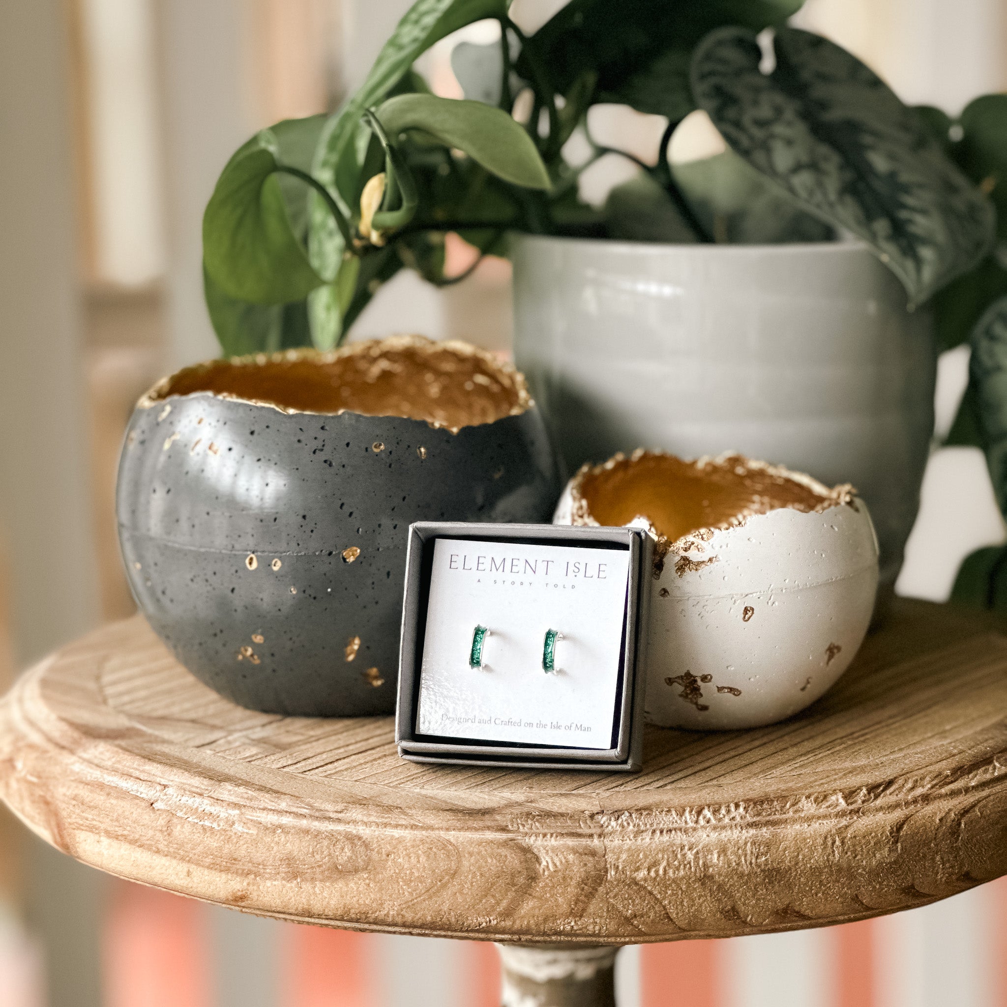 Jörð  - Bifröst Silver Enamel Hoop Earrings (Forest Green)