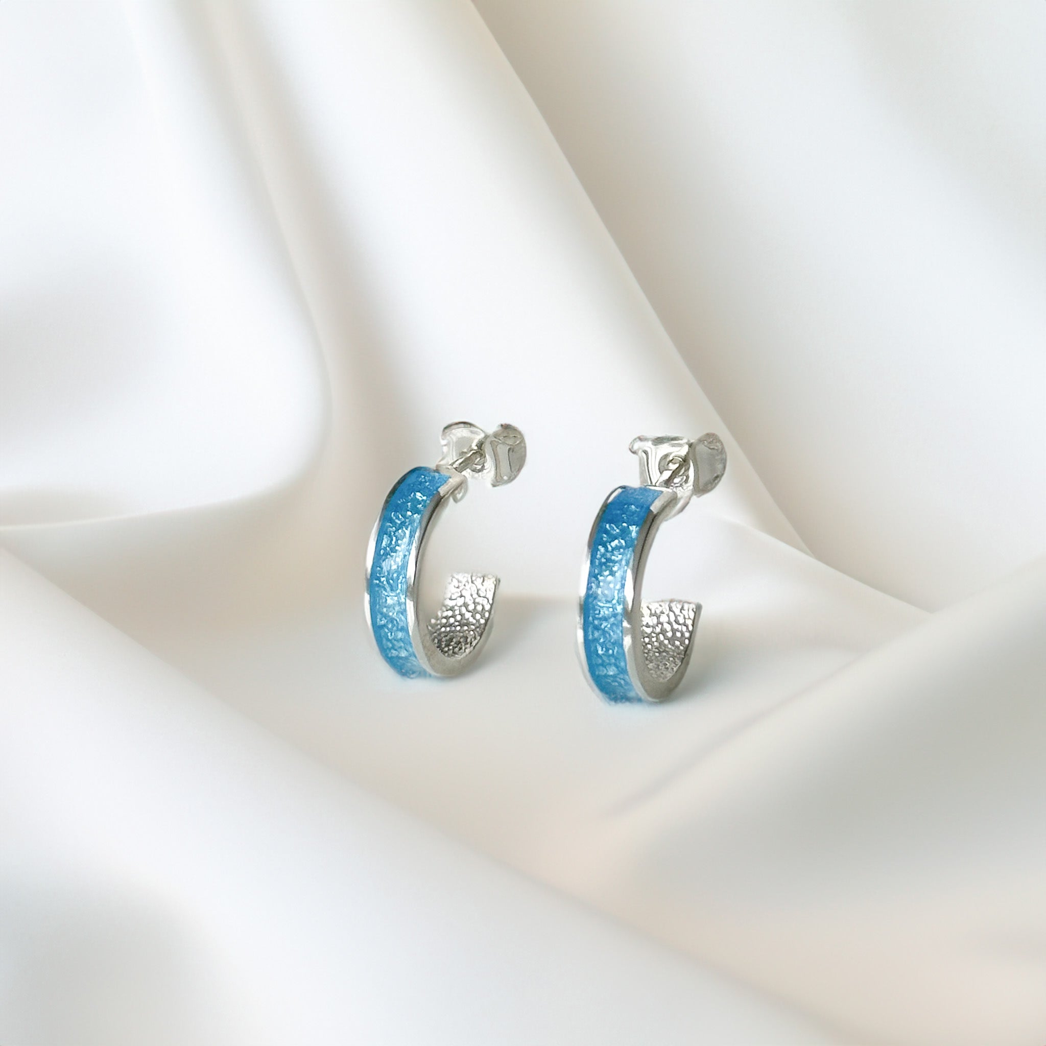 Tyr - Bifröst Silver Enamel Hoop Earrings (Sky Blue)