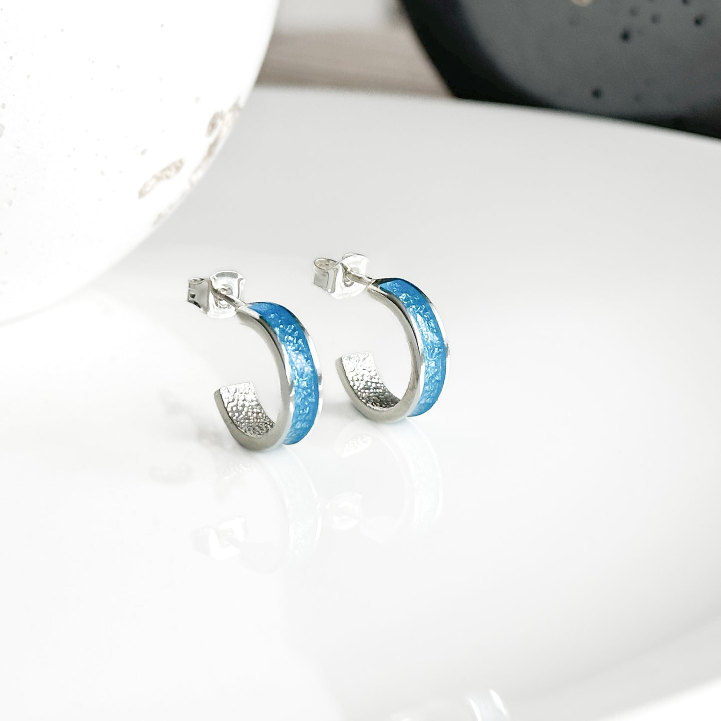 Tyr - Bifröst Silver Enamel Hoop Earrings (Sky Blue)