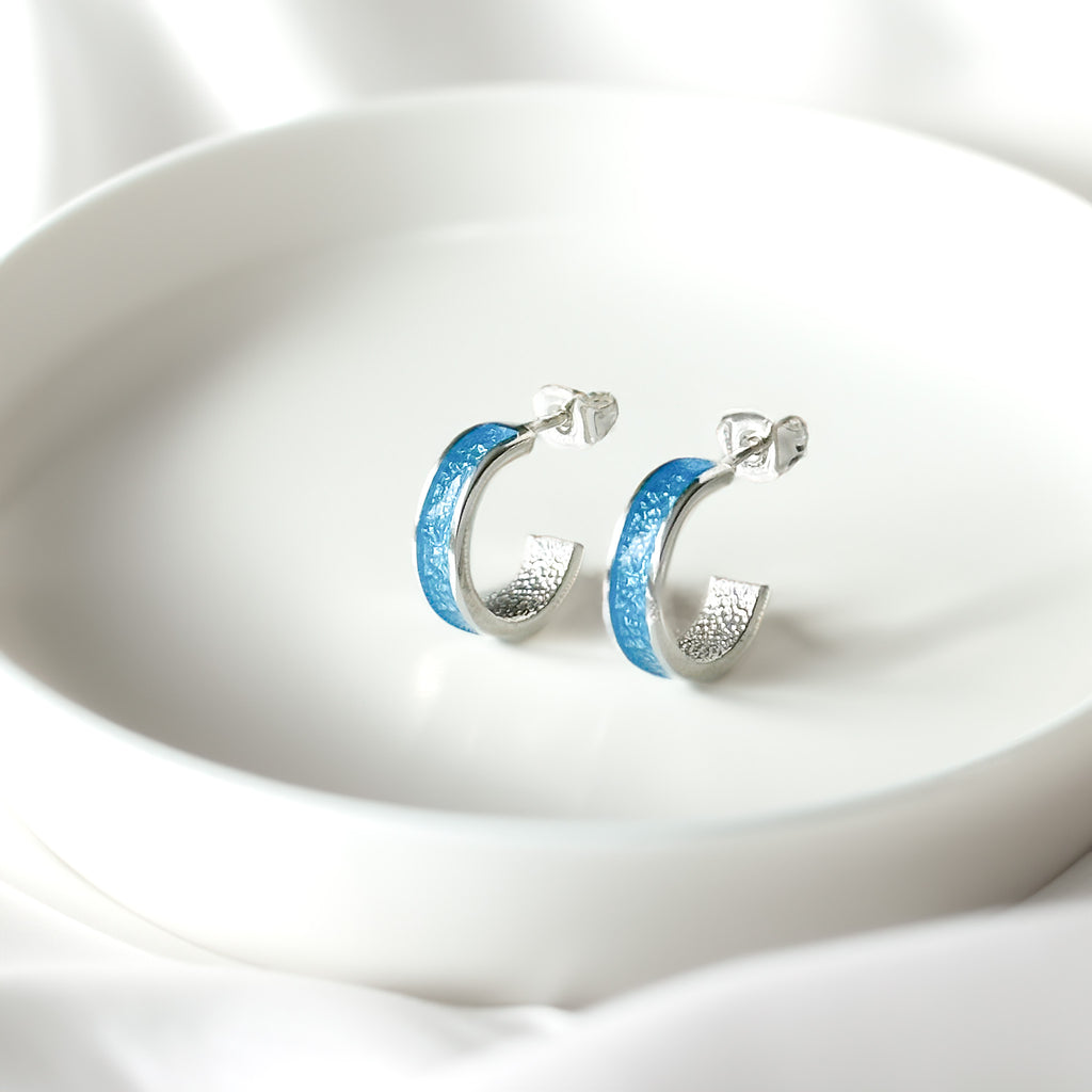 Tyr - Bifröst Silver Enamel Hoop Earrings (Sky Blue)