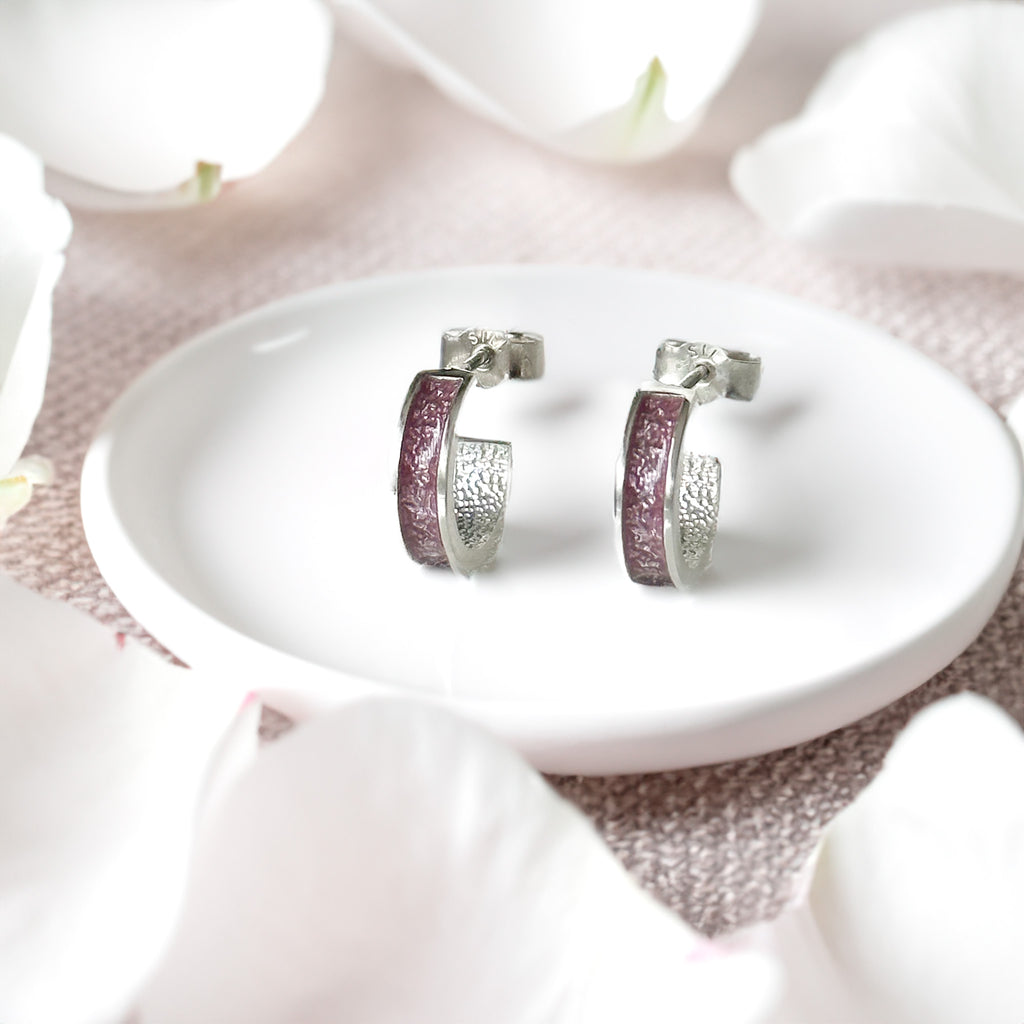 Freyja - Bifröst Silver Enamel Hoop Earrings (Deep Rose Pink)