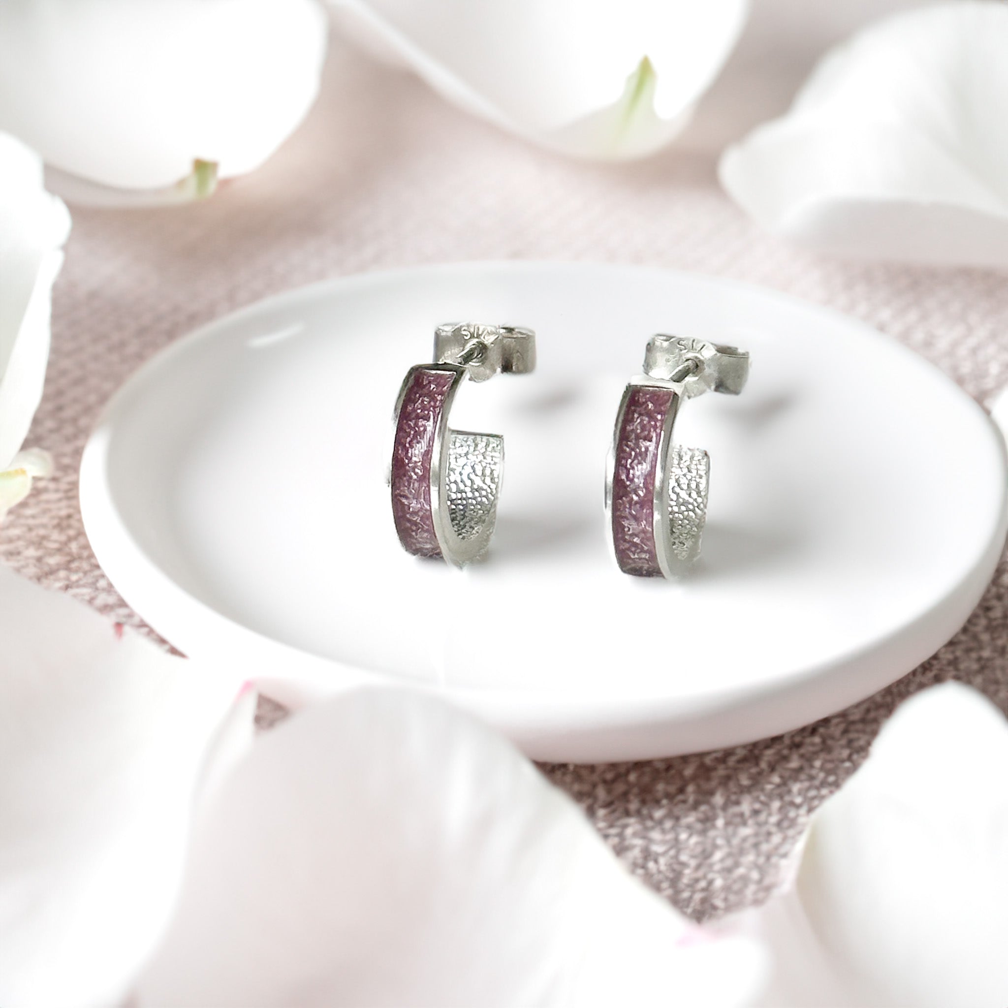 Freyja - Bifröst Silver Enamel Hoop Earrings (Deep Rose Pink)