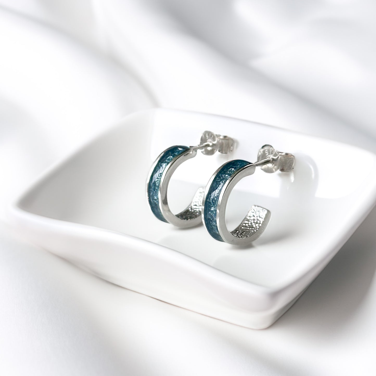 Skadi - Bifröst Silver Enamel Hoop Earrings (Storm Blue)