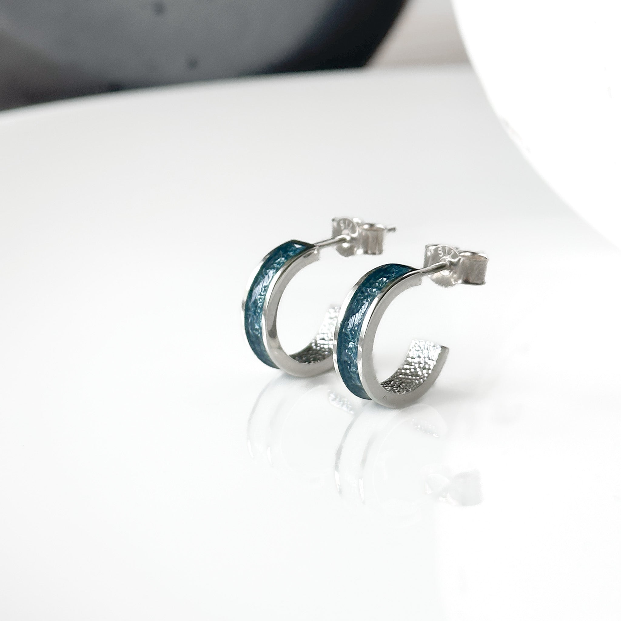 Skadi - Bifröst Silver Enamel Hoop Earrings (Storm Blue)