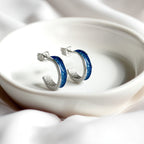Rán- Bifröst Silver Enamel Hoop Earrings (Sea Blue)