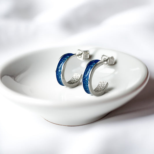 Rán- Bifröst Silver Enamel Hoop Earrings (Sea Blue)