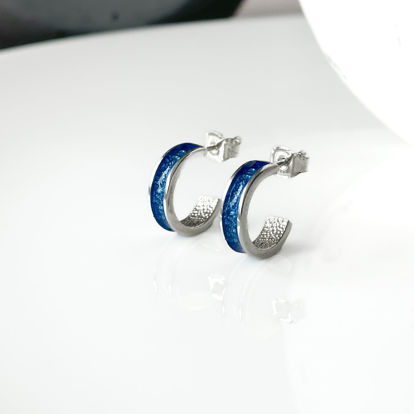 Rán- Bifröst Silver Enamel Hoop Earrings (Sea Blue)