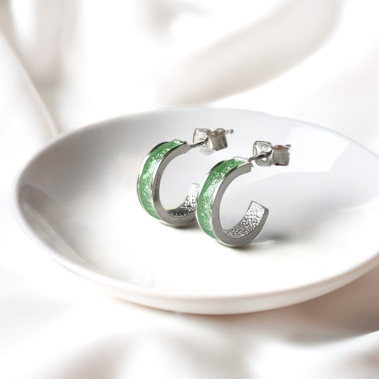 Eostre - Bifröst Silver Enamel Hoop Earrings (Lime Green)