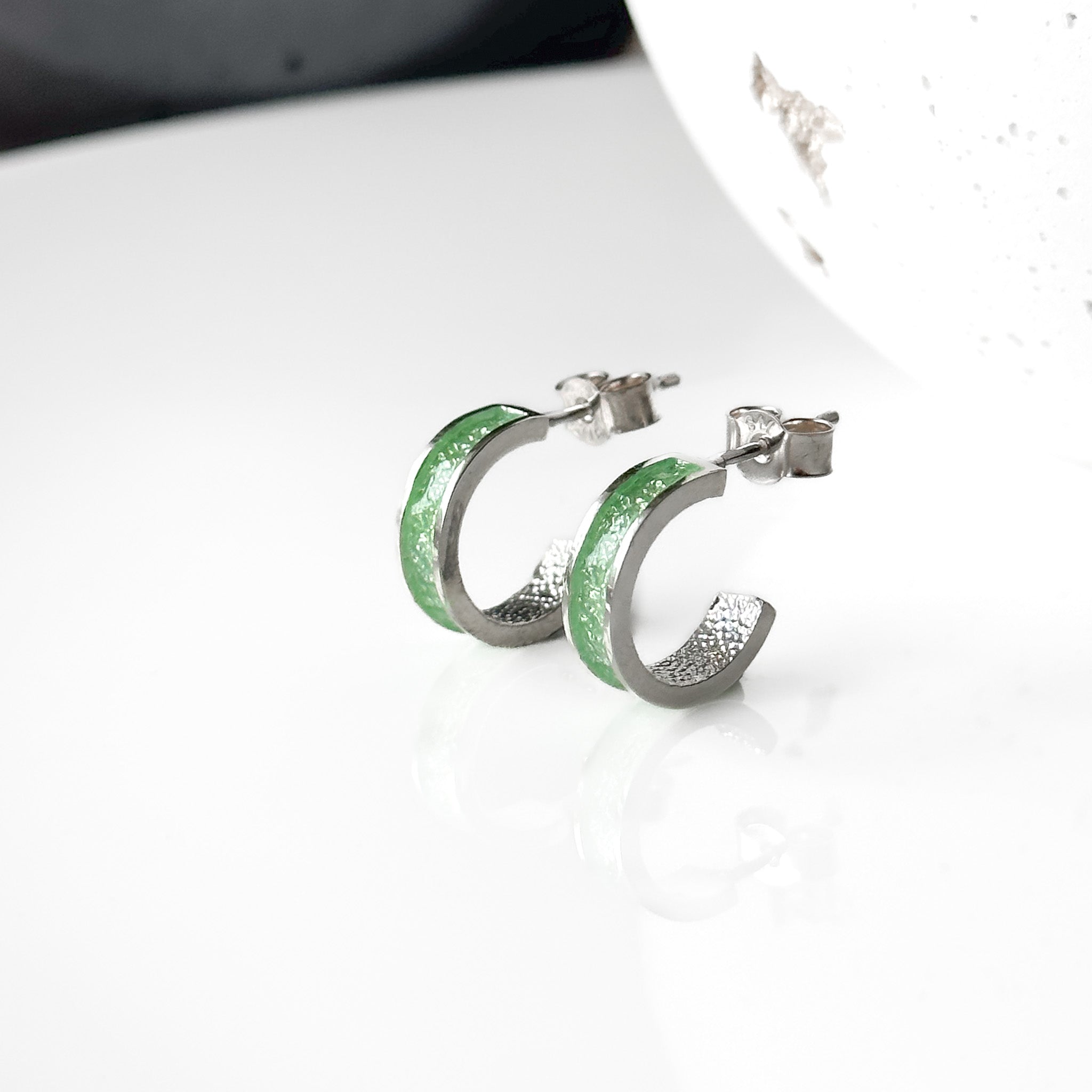 Eostre - Bifröst Silver Enamel Hoop Earrings (Lime Green)