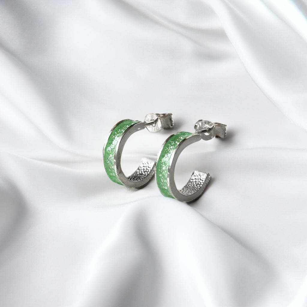 Eostre - Bifröst Silver Enamel Hoop Earrings (Lime Green)