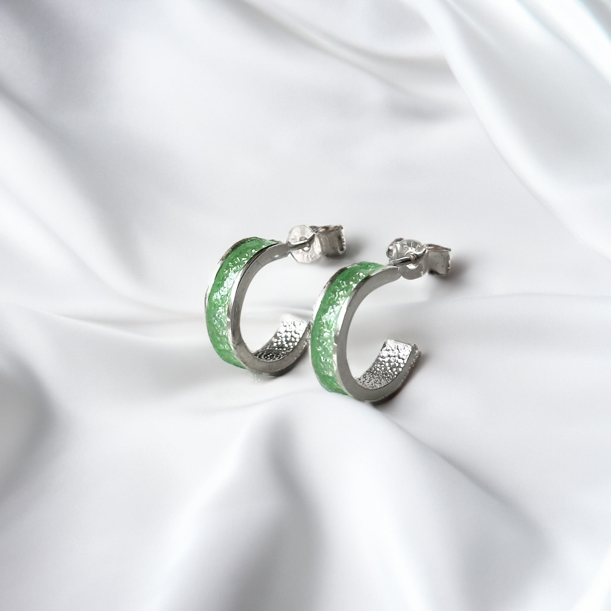 Eostre - Bifröst Silver Enamel Hoop Earrings (Lime Green)