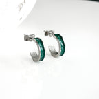 Jörð  - Bifröst Silver Enamel Hoop Earrings (Forest Green)