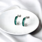 Jörð  - Bifröst Silver Enamel Hoop Earrings (Forest Green)