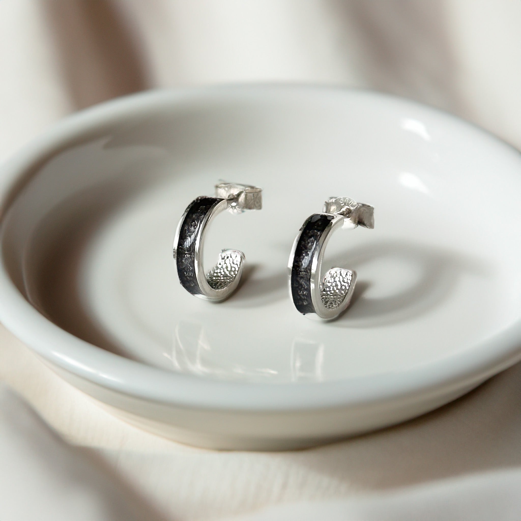 Odin - Bifröst Silver Enamel Hoop Earrings (Charcoal Grey)