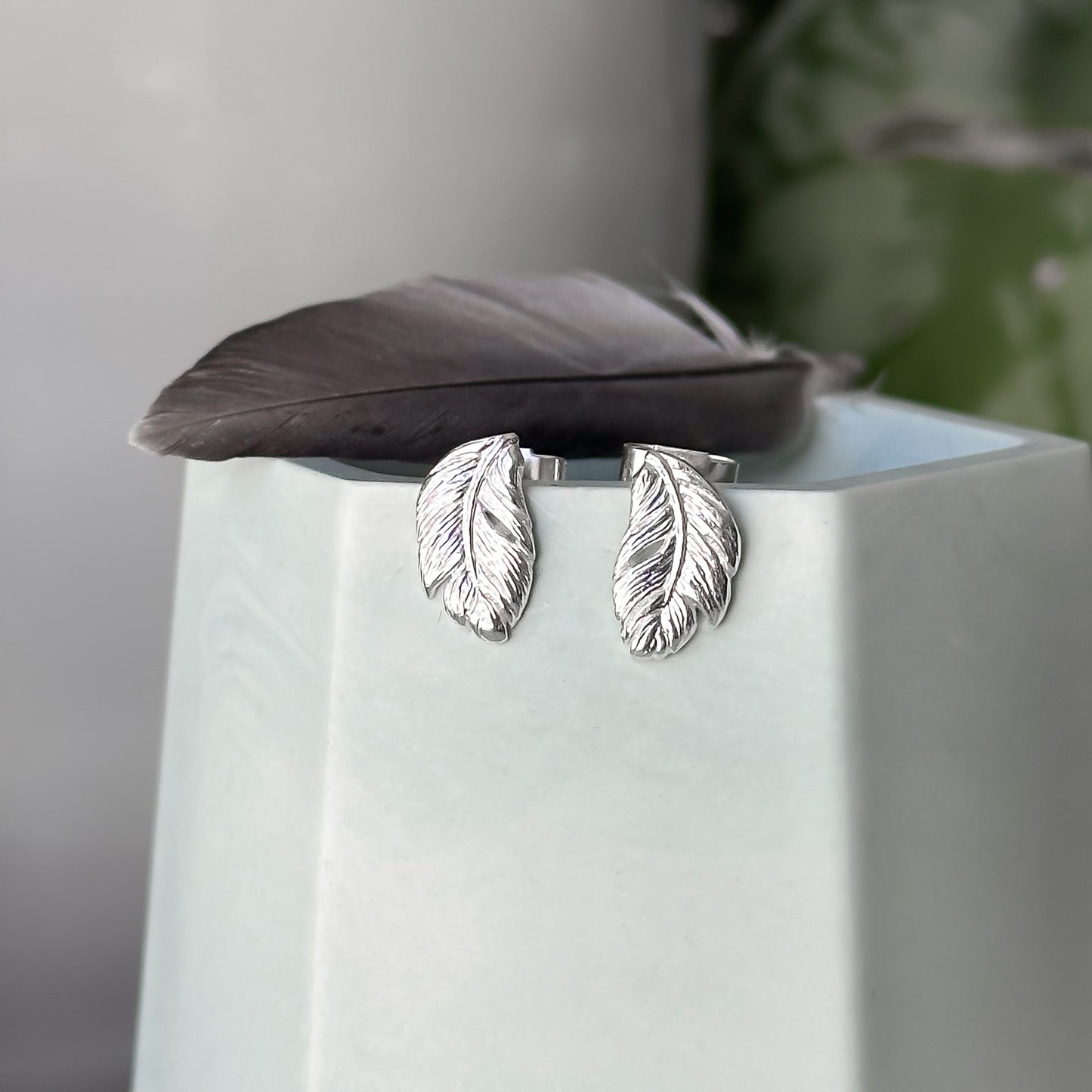 Silver Feather Stud Earrings