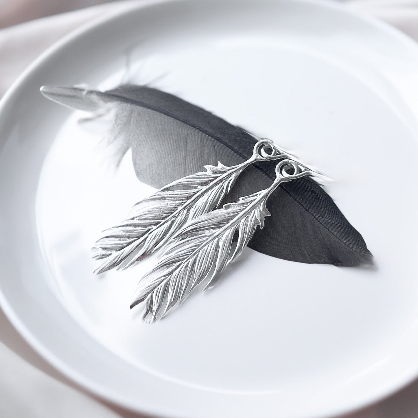 Sterling Silver Feather Earrings