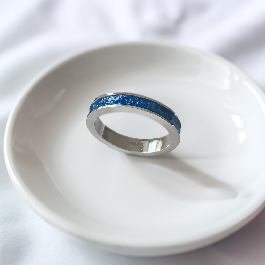 Rán- Bifröst Silver Enamel Ring (Sea Blue)