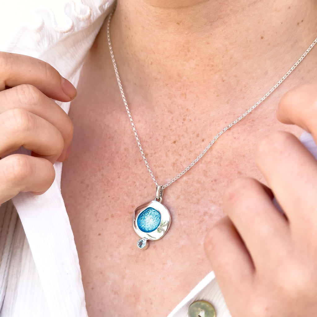 Tidepool Necklace with Blue Enamel and Swiss Blue Topaz