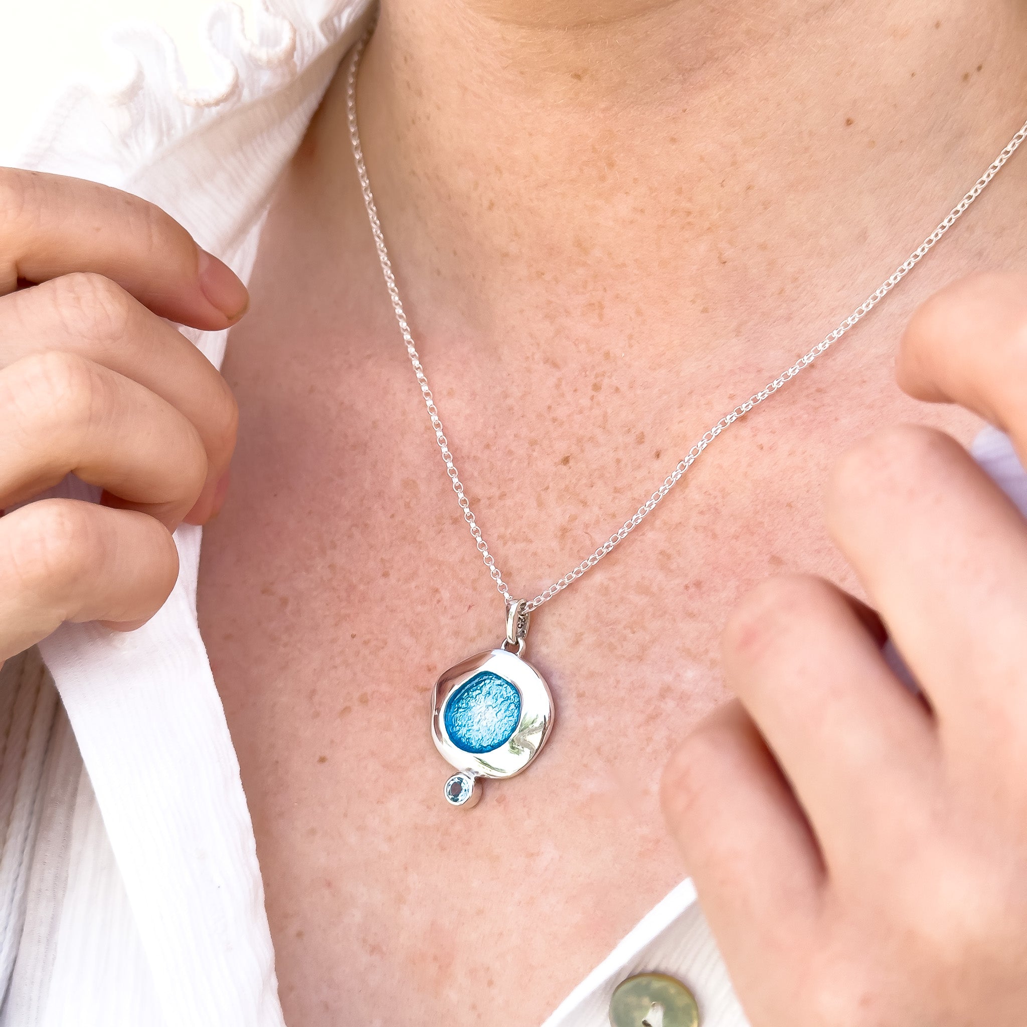 Tidepool Necklace with Blue Enamel and Swiss Blue Topaz