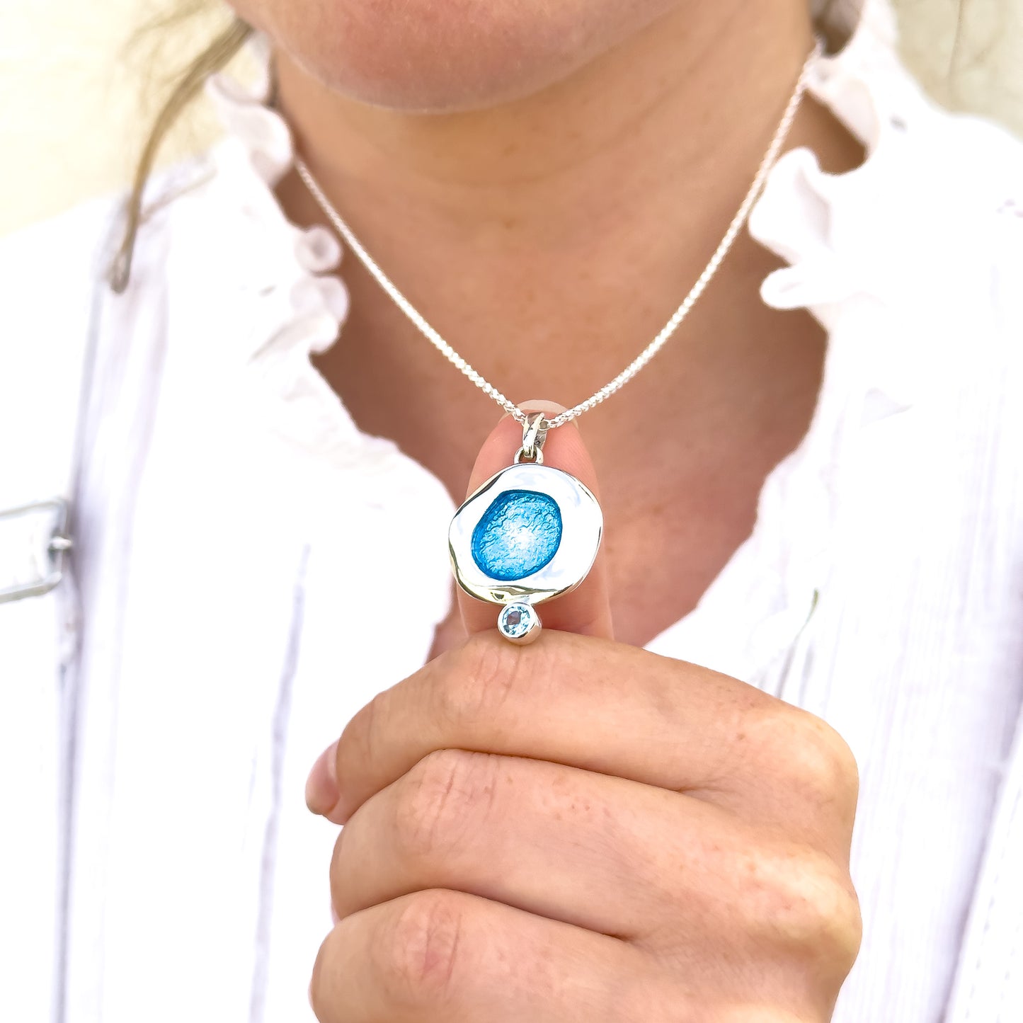 Tidepool Necklace with Blue Enamel and Swiss Blue Topaz