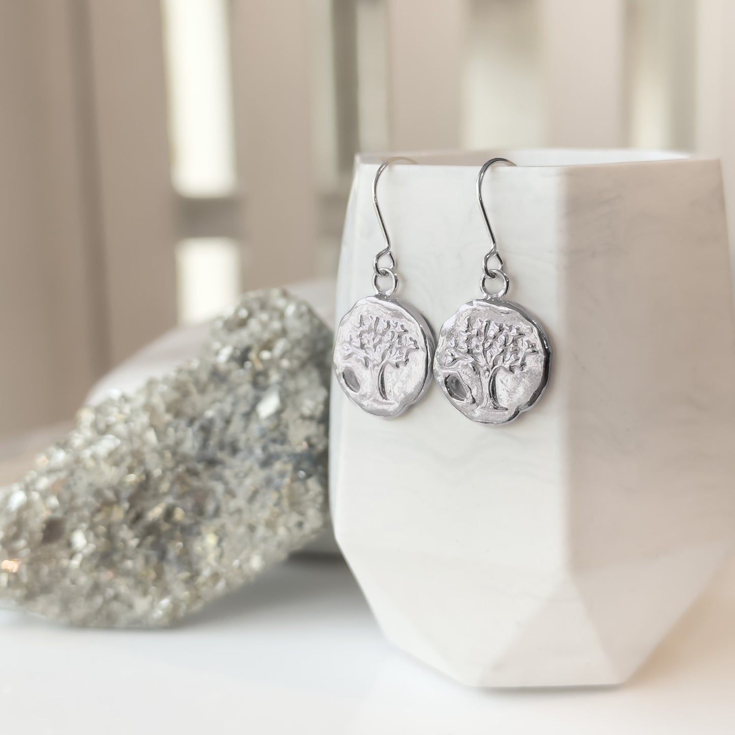 Earth Element - Celtic Tree Coin Dangle Earrings