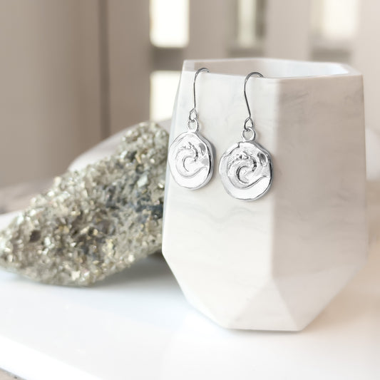 Water element - Wave Silver Coin Earrings