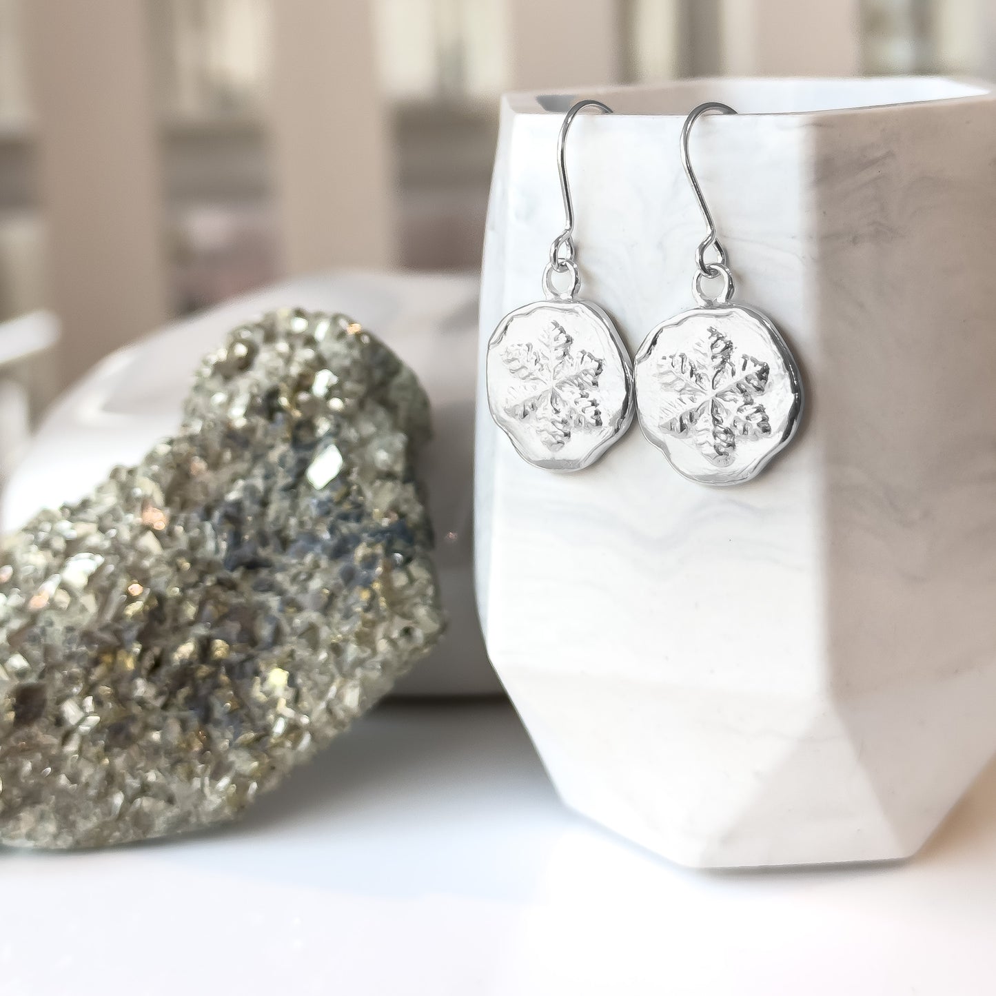 Winter Element - Snowflake Coin Dangle Earrings