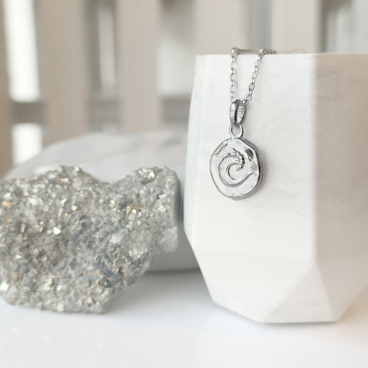 Water Element - Silver Wave Coin Talisman Necklace